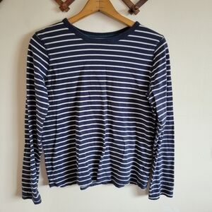 Boden Kids Long Sleeve Cotton Shirt Navy Blue White Stripe 15 16